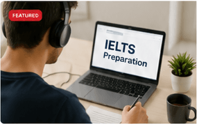 Student studying IELTS preparation on a laptop