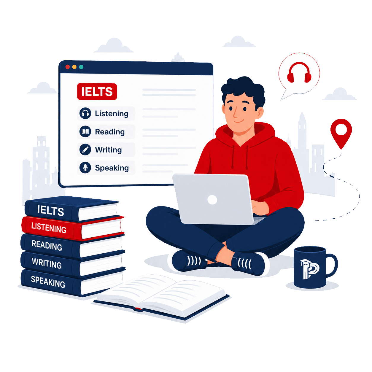 Student studying online with IELTS resources